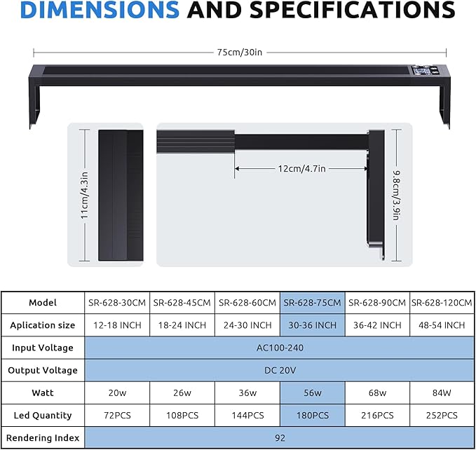 24/7 LED Aquarium Light for 30-36 Inch Fish Tank, Auto On Off with Timer, 9 Colors, Adjustable Brightness, Daylight Moonlight Mode, Full Spectrum Fish Tank Light for Plants, 56W-PurrikoPets