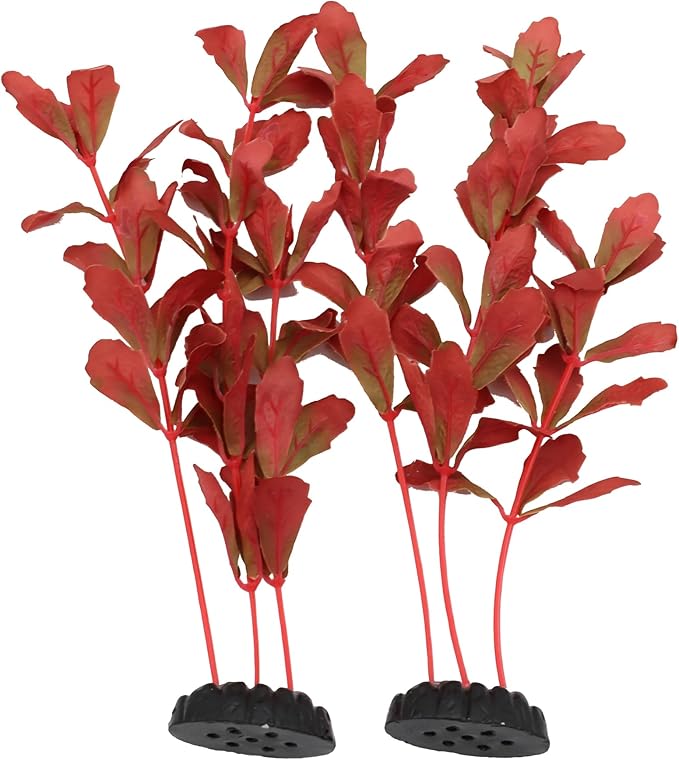 2-Pack 12 Inch Aquarium Silk Aquarium Plants, Artificial Plastic Plant for Small Tank, Goldfish, Fish Hides (Red, 12 Inch)-PurrikoPets