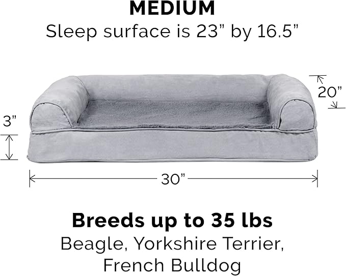 Furhaven Cooling Gel Dog Bed for Medium/Small Dogs w/ Removable Bolsters & Washable Cover, For Dogs Up to 35 lbs - Plush & Suede Sofa - Gray, Medium-PurrikoPets