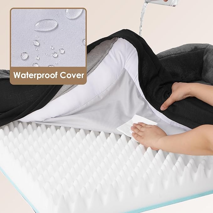 EHEYCIGA Memory Foam Dog Bed for Medium Size, Orthopedic Dog Sofa with Sides and Waterproof Liner, Washable Bolster Pet Bed Couch with Removable Cover, 30x20x6.5 Inch, Grey/Black-PurrikoPets