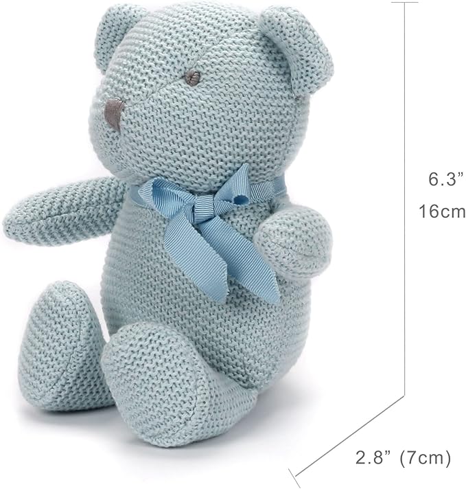 100% Organic Cotton Baby Toys Blue Teddy Bear 6.5" Stuffed Animals for Newborn-PurrikoPets