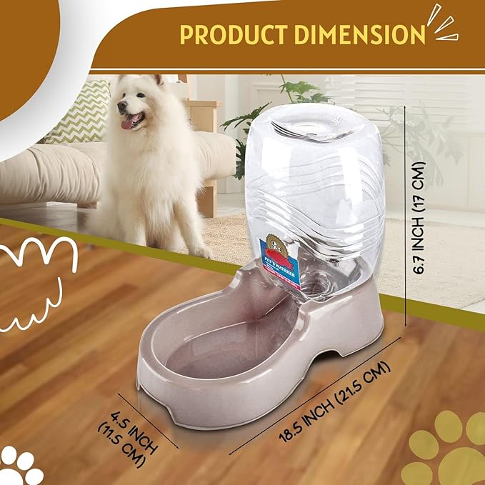 Flexzion Automatic Gravity Pet Waterer for Cat & Dog - Non-Skid & Easy-Clean Auto Replenish Water Dispenser Drinking Bowl (1/4 Gallon/ 900ml), Beige-PurrikoPets