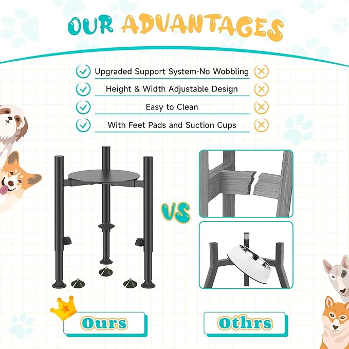 Adjustable Dog Bowls Elevated Stand- 4 Heights, Wide 6-10" -Oppro Metal Raised Tall Single Dog Food Bowl Stands Holder, Upgrade Lifted Water Feeder with Tray for Medium Large Small Breed, Black-PurrikoPets