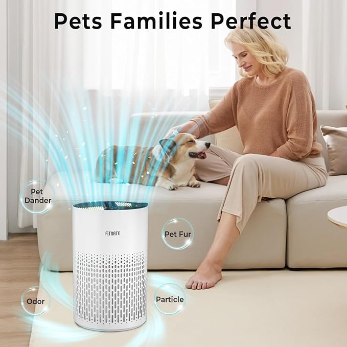 FITNATE Air Purifiers for Home Large Room Up to 1076 Ft² with Aromatherapy, H13 True HEPA Air Purifier for Pets, Quiet Air Cleaner for Smoke Dust Pollen Pets Dander Odor, with Night Light,Timer, White-PurrikoPets