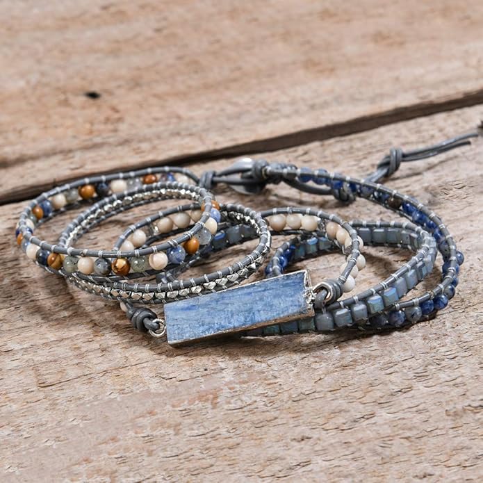 YGLINE Boho Handmade Wrap Leather Tube Crystal Stone Bracelet for Women