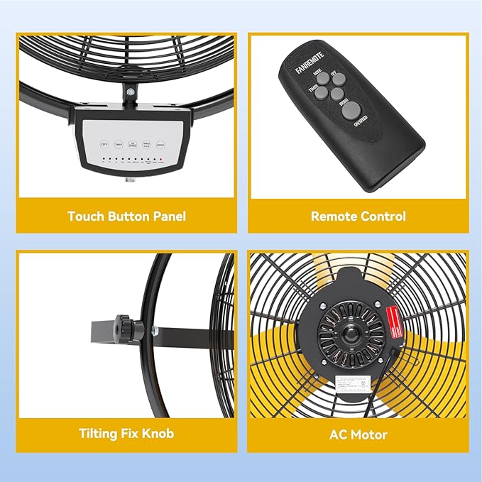 2PCS 20 Inch Wall Metal Fan Pro Remote Control, High Velocity Wall Mount Fans for Commercial, Residential, Warehouse, Covered Patio, Shop, Garage, Barn 3 Speed 5200 CFM UL Safety Listed-PurrikoPets