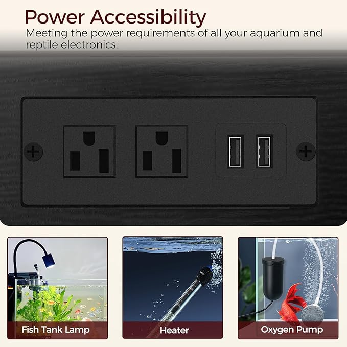 20-37 Gallon Fish Tank Stand, Aquarium Stand with Power Outlet and Storage Cabinet, Heavy Duty Tank Stand Suitable for Turtle Tank, Reptile Terrarium, for Home Office, Black FTHB40E01-PurrikoPets