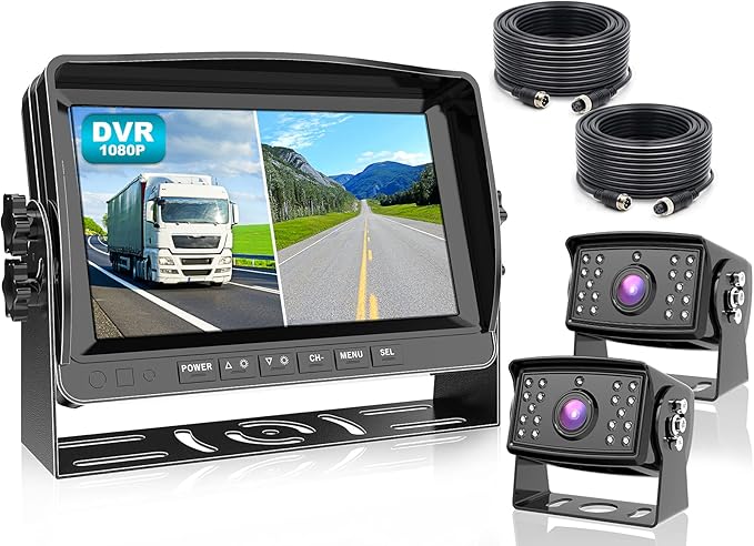 Fookoo Ⅱ HD 1080P 9" Wired Backup Camera System, 9-inch DVR Dual Split Screen Monitor, IP69 Waterproof Rear View Camera for Truck/Trailer/Box Truck/RV, Loop Record, Parking Lines (DY912)-PurrikoPets