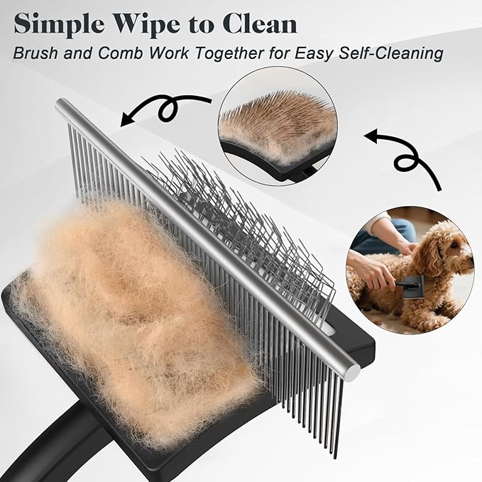 2PCS Slicker Brush for Dogs & Pet Comb,Professional Dog Grooming Brush (Goldendoodles,Poodles,Labradoodles) with Extra Long Pins to Effectively Remove Tangles, Knots and Mats (Black)-PurrikoPets