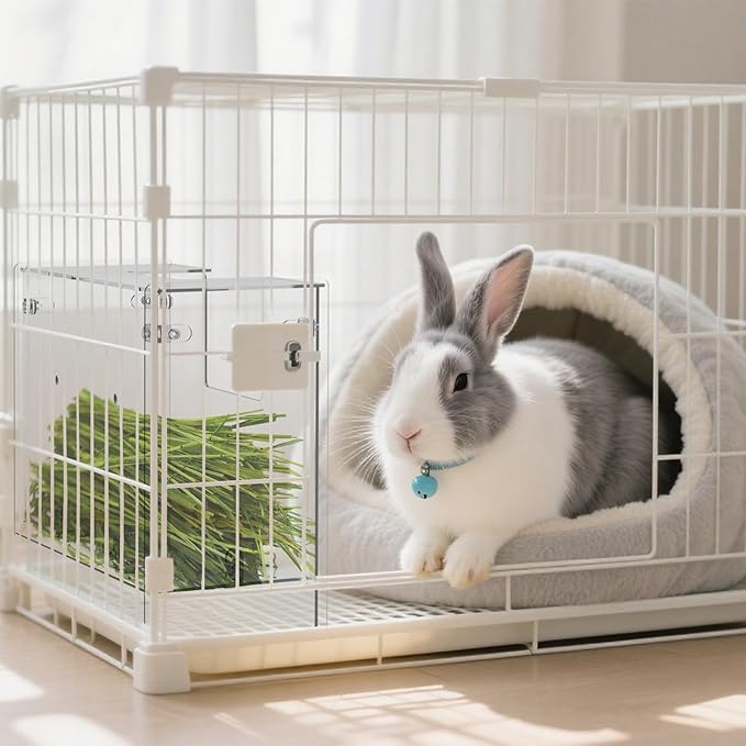 Acrylic Rabbit Hay Feeder with Lid, Transparent Hanging Food Dispenser Hay Feeder for Bunny Rabbits Guinea Pig Cage Chinchillas Hamsters Small Pets and Animals（Medium-PurrikoPets