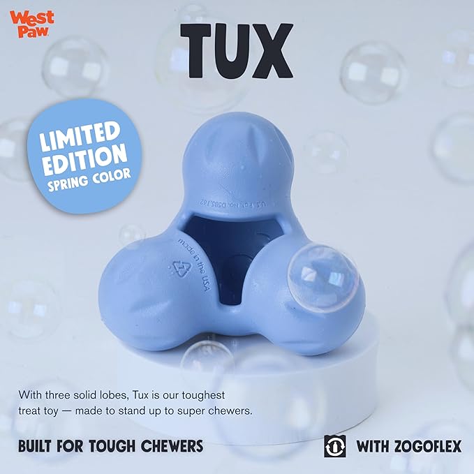 WEST PAW Zogoflex Tux Treat Dispensing Dog Chew Toy – Interactive Chewing Toy for Dogs – Dog Games for Aggressive Chewers, Fetch, Catch – Holds Kibble, Treats, Small 4",Periwinkle-PurrikoPets