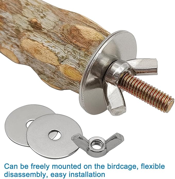 4 Pcs Natural Wooden Bird Perch Parrot Stand, 2 Grape Wood Perches, A Stand Fork Standing Branch, A Paw Grinding Fork, Bird Cage Accessories for Parakeets, Birdcage Sticks & Toys for Budgies, Finches-PurrikoPets