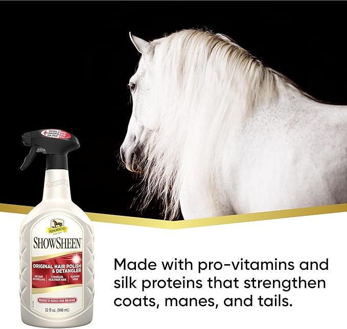 Absorbine ShowSheen Hair Polish & Detangler 32oz Spray Bottle, Horse and Dog Coat, Mane and Tail, Instant Detangling & Reduces Hair Breakage for Healthy Grooming & Radiant Shine-PurrikoPets