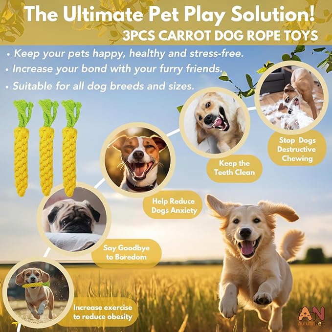 3PCS Yellow Woven Pet Chew Set, Puppy Teething Chews, Dog Chew Accessories, Cat Interactive Chews, Durable Braided Chews for Pets-PurrikoPets