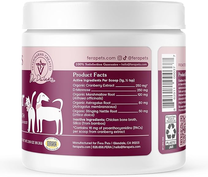Fera Pets Bladder Support - Cranberry for Dogs & Cats - D-Mannose & Marshmallow Root - Urinary Tract Support - Supports Normal Urine pH - Boosts Immunity - 60 Scoops-PurrikoPets