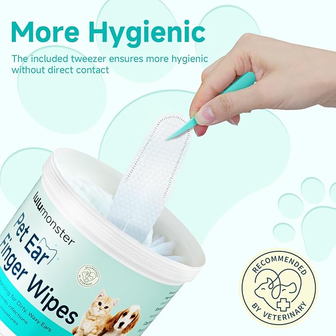Ear Cleaner Finger Wipes for Dog & Cat [Finger Casing Design][Pet Ear Wipes with Tweezers] for Controlling Ear Infections and Ear Odor Reduce ear wax buildup Natural Ingredients Dog Ear Wipes-PurrikoPets