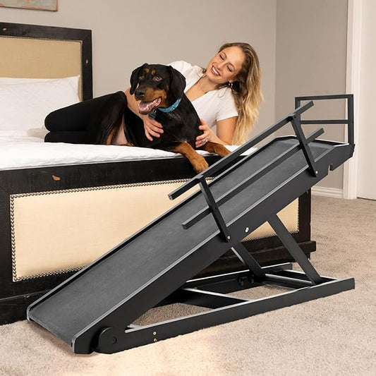 ABORON Folding Pet Ramp, 5-Level Adjustable Dog Ramp for Bed, Couch, SUV - High Traction Rubber Surface, Supports up to 200 lbs, 45.2" Long - Ideal for Small & Large Dogs & Cats,Black Finish-PurrikoPets
