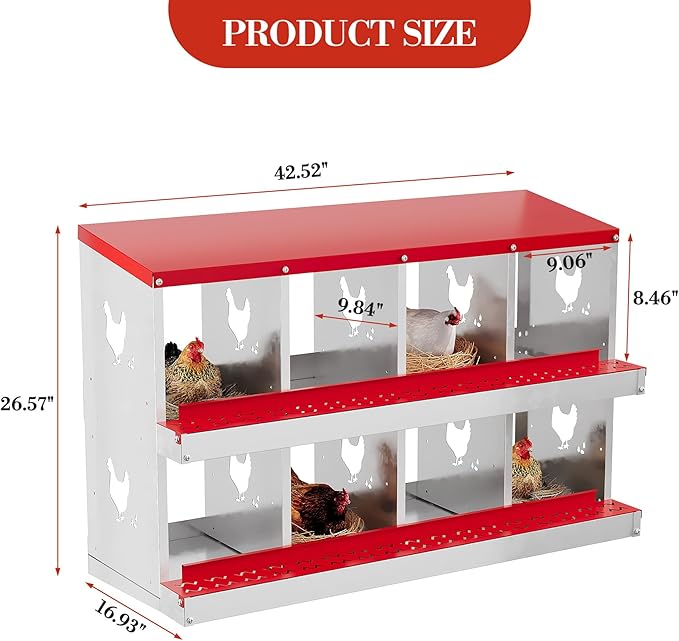 8 Hole Chicken Nesting Box with Roll Out Egg Tray, Rustproof & Ventilated Chicken Laying Boxes for Hens, Chickens, Ducks | Easy-Clean Poultry Coop Accessories-PurrikoPets
