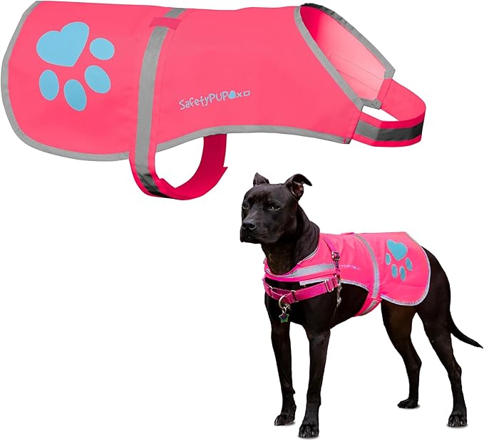 Dog Reflective Vest – Hi-Vis Fluorescent Visibility That Helps to Safeguard Your Pet On/Off Leash in Urban & Rural Areas (Pink, Large)-PurrikoPets