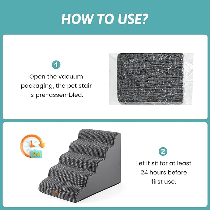 Extra Wide Dog Stairs 19.7" Width, Large Pet Step for Small Medium Dog, Puppy or Cat, Ramp for High Bed or Car, High Density Foam Ladder, Stable, 5 Step, 19.7x33x22.4 in, Dark Grey-PurrikoPets