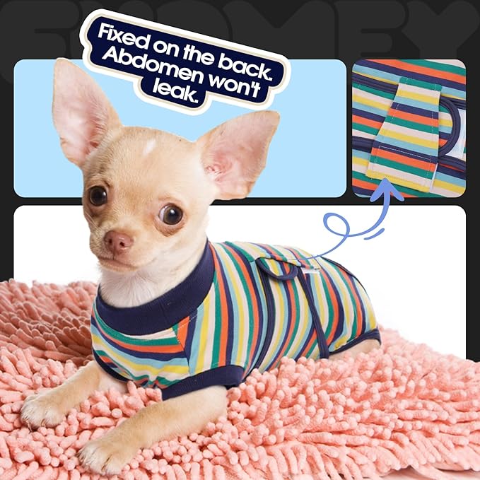 FUAMEY Recovery Suit for Dogs After Surgery,Soft Breathable Dog Bodysuit E-Collar & Cone Alternative Surgical Suit,Male Female Dog Neuter Spay Suits Anti Licking Wounds Onesie Dark Blue Stripes XS-PurrikoPets