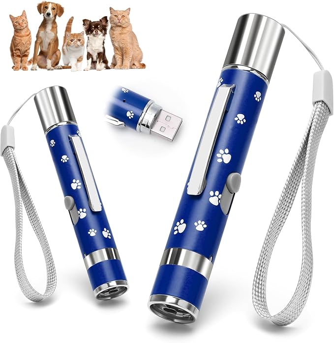 EAWONGEE Cat Toys, Interactive Toy for Cats with 7 Light Projection Modes, Interactive Kitty and Pet Dog Toy for Training Chaser, 2 Pieces Blue-PurrikoPets