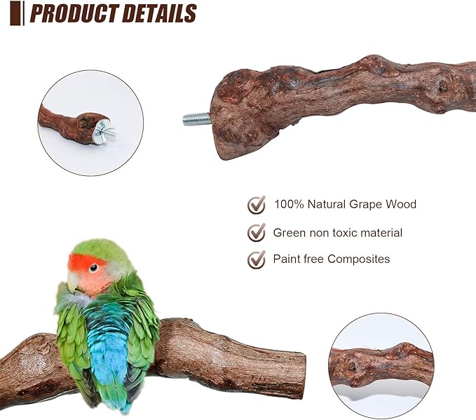 2 Packs Parrot Perch Stand,Natural Grapevine Wood Perch Parrots Cage Perch Toys Suitable for Small or Medium Parrots Parakeets Cockatiels Conures Lovebirds in Cage Accessories Supplies (Style-1)-PurrikoPets