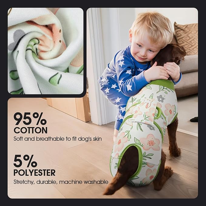 FUAMEY Dog Recovery Suit Male,Dogs Surgery Neuter Suits Puppy Spay Shirts for Female Protect Dog's Skin Anti Licking Abdominal Wounds Doggie Onesie Pet Bodysuit Alternative to Cone Rabbit Flower S-PurrikoPets