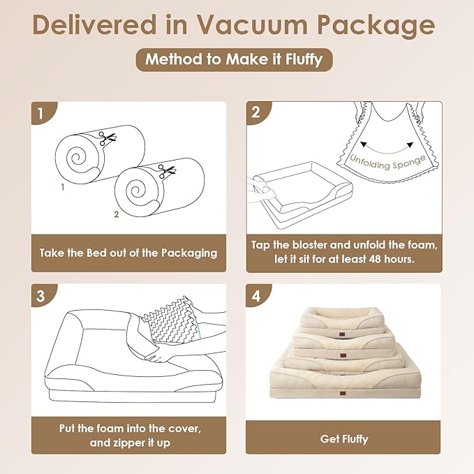 EHEYCIGA Memory Foam Dog Bed for Medium Size, Orthopedic Dog Sofa with Sides and Waterproof Liner, Washable Bolster Pet Couch with Removable Cover, 35x22x6.5 Inch, Beige-PurrikoPets