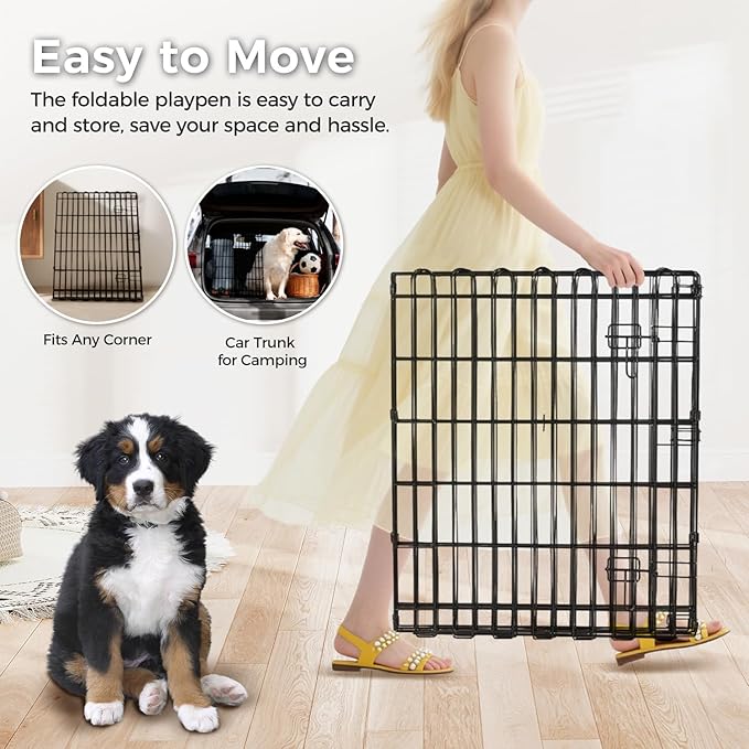Foldable Dog Playpen 36" Height 8 Panels Metal Exercise Pen No Door - Indoor/Outdoor Dog Play Pen for Small-Medium Dogs, Portable Pet Fence for Yard Garden Camping, Black-PurrikoPets