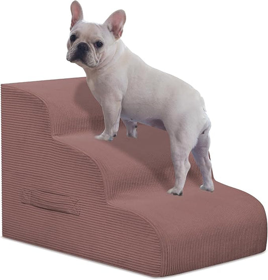 Dog Steps for Small Dogs, 3-Step Pet Ramp Stairs for High Beds and Sofa, Non-Slip Pet Stairs for Small Dogs and Cats, Removable and Easy to Clean Cover, Pink-PurrikoPets