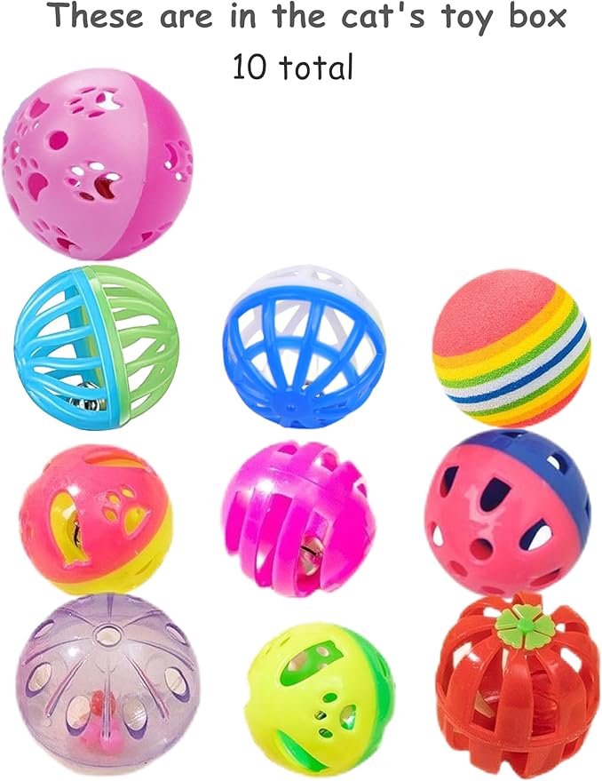10-Pack Colorful Cat Toy Balls with Bells for Indoor Cats and Kittens (1.5'' - 2.3'', Cat Toys Mega Set)-PurrikoPets
