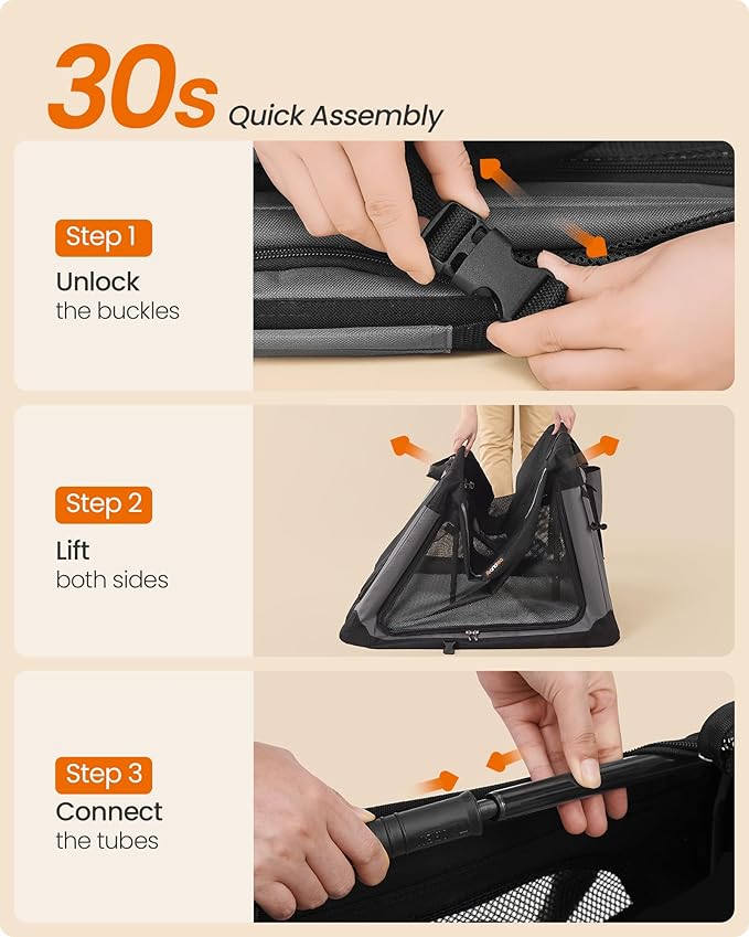 Feandrea Collapsible Dog Crate, 36-Inch Portable Dog Travel Crate for Large Dogs, Oxford Fabric Pet Carrier with 4 Mesh Doors, Handles, Storage Pocket, Water Bottle Holder, Ink Black UPDC019B01-PurrikoPets