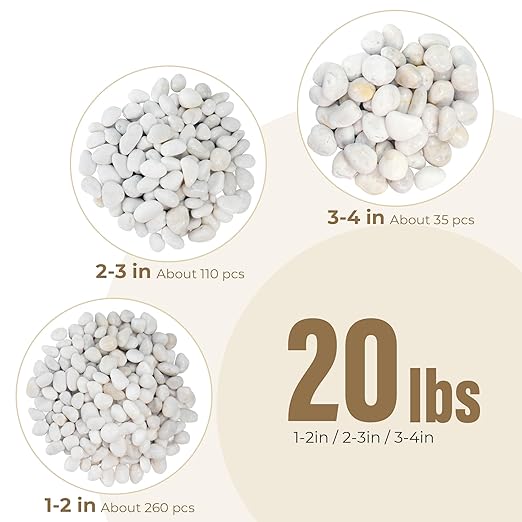 40lbs White River Rocks for Landscaping, 3-4 Inch Large Natural Unpolished Bulk Pebbles, Hand-Picked Premium Stones for Garden Design Fish Tank, Pathways and Backyard-PurrikoPets