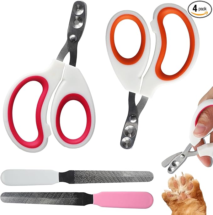 2 PCS Bearded Dragon Nail Clippers, Cat Nail Trimmer, Stainless Steel Cat Claw Clippers, with (White + Pink) Files * 2, Suitable for Reptiles, Novice Pet Families (Orange + Rose Red)-PurrikoPets