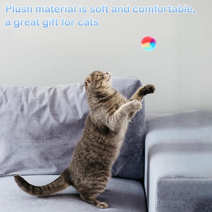 30 Pcs Soft Plush Cat Ball 1.2-inch Rainbow Cat Toy Balls Fuzzy Kitty Balls Kitten Puff Balls Colorful Cat Pom Pom Balls for Cat Kitten Pet Playing Exercising-PurrikoPets