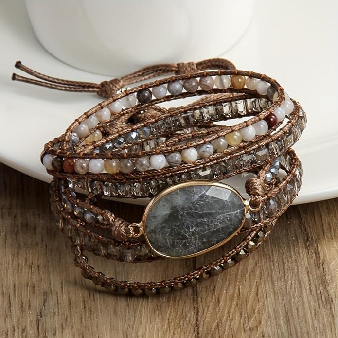 ZOSOJONA Women Wrap Bracelet Boho Natural Jasper Crystal Stone Beads Strand Bracelets
