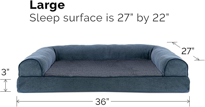 Furhaven Cooling Gel Dog Bed for Large/Medium Dogs w/ Removable Bolsters & Washable Cover, For Dogs Up to 55 lbs - Sherpa & Chenille Sofa - Orion Blue, Large-PurrikoPets
