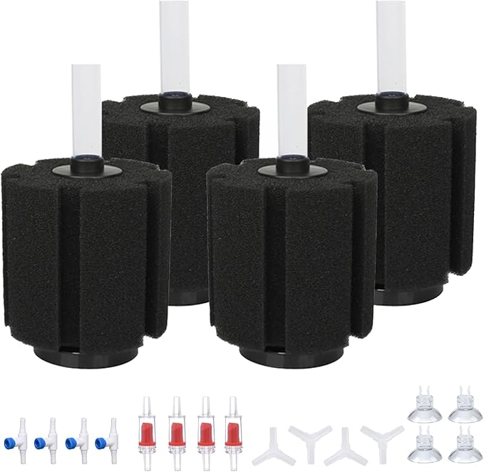ALEGI 4pcs Large Aquarium Sponge Filter with Suction Cups, Check Valves for Breeding Fry Betta Shrimp Fish Tank (X-Large for 40-80 Gal 4 Pcs)-PurrikoPets