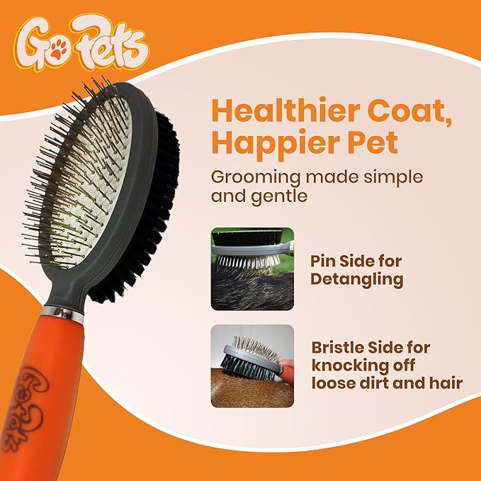 GoPets Double-Sided Pin & Bristle Brush, Dog & Cat Grooming Brush for Detangling, Shedding Control, Fur & Dirt Removal, Smooth & Efficient Pet Grooming for Healthy Coat, Comfortable Ergonomic Handle-PurrikoPets