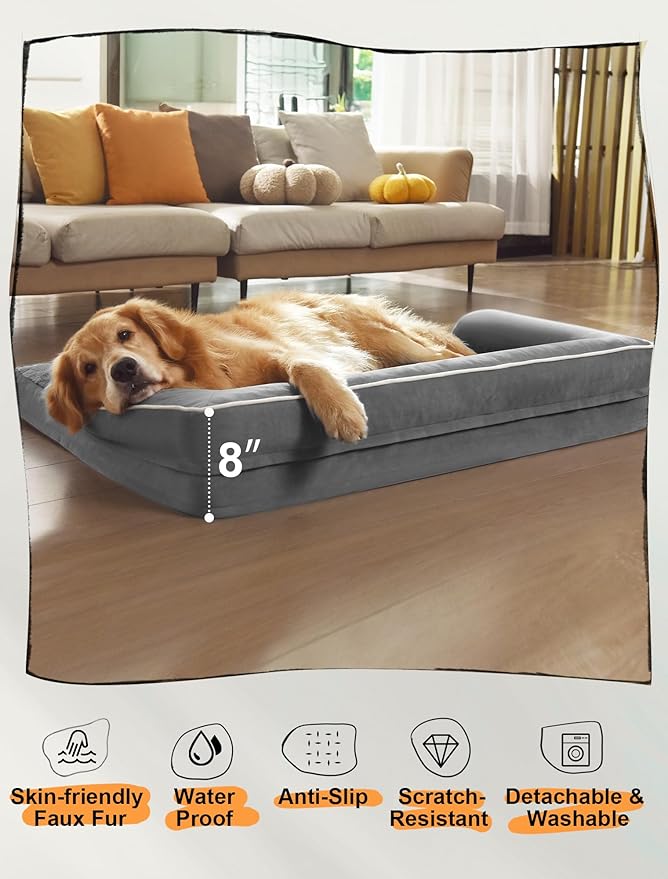 Extra Large Dog Bed Orthopedic Waterproof: Memory Foam Dog Bed for XL XLarge Extra Big Dogs - Couch Sofa - Washable with Removable Cover-PurrikoPets