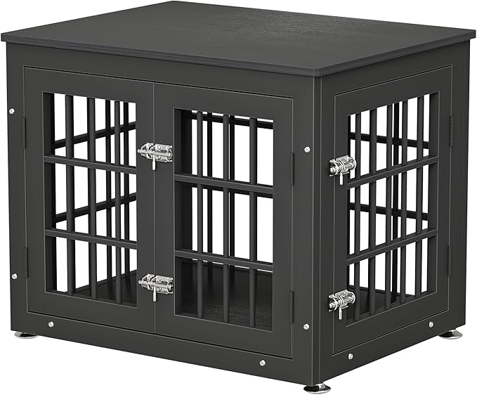 26 Inch Heavy Duty Dog Crate Furniture for Small Dogs, Decorative Pet House End Table, Wooden Cage Kennel Furniture Indoor, Black-PurrikoPets