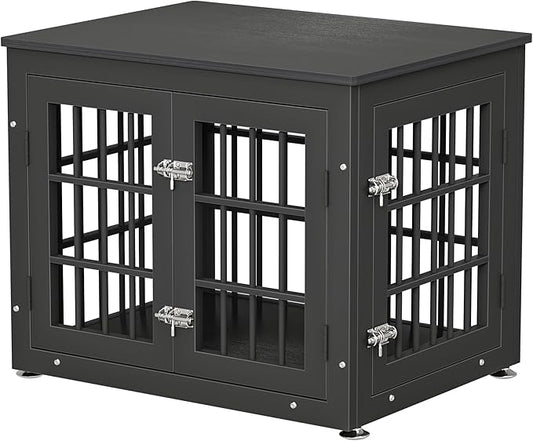 26 Inch Heavy Duty Dog Crate Furniture for Small Dogs, Decorative Pet House End Table, Wooden Cage Kennel Furniture Indoor, Black-PurrikoPets