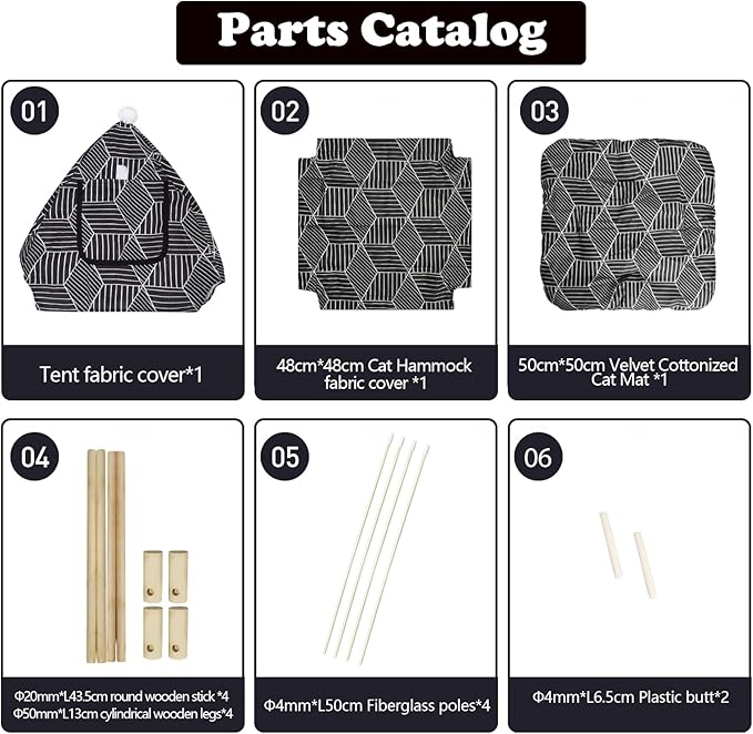 2-in-1 Elevated Cat Tent Cat House, Quick Assembly and Disassembly, Portable Indoor/Outdoor Cute Cat Bed Cave-Black Diamond Pattern-PurrikoPets