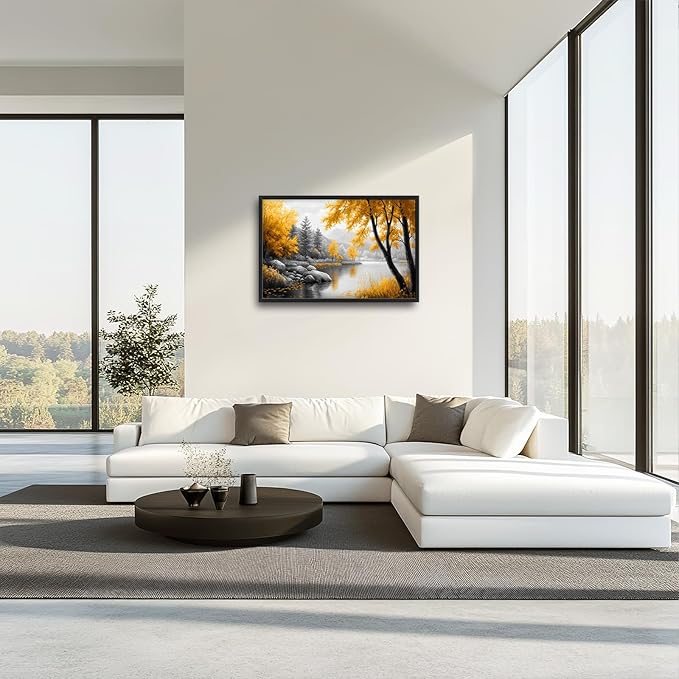 Framed Large Tree Wall Art for Living Room, Oversized Zen Trees Wall Decor, Black and Golden Forest Canvas Pictures Home Decoration for Living Room Bedroom Office 36"x24"-PurrikoPets