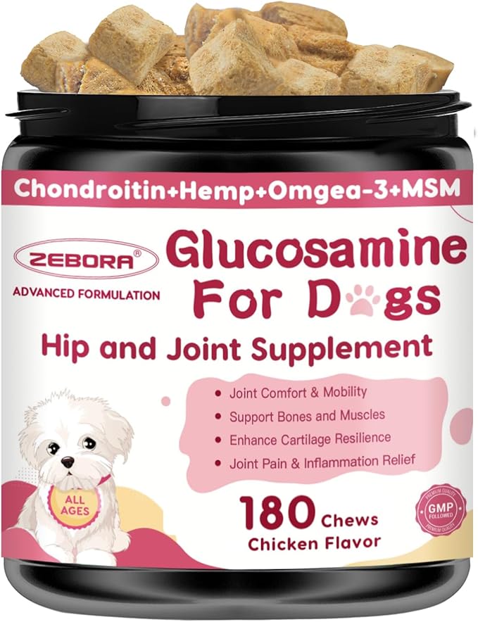 Glucosamine for Dogs - Joint Supplement for Dogs with Chondroitin, MSM, Omega 3, Hemp, Turmeric for Dog Joint Pain Relief, Dog Joint Supplement with Calcium Support Cartilage & Bone Health, 180 Chews-PurrikoPets