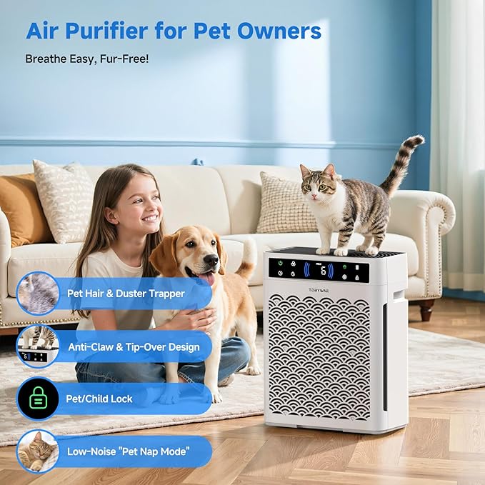 Air Purifiers for Home, Large Room up to 3000 Ft², HEPA Air Purifier for Home Pets with Filter, Air Quality Sensor, Timer, Air Cleaner for Bedroom, Dorm Room, Pet Hair, Office-PurrikoPets