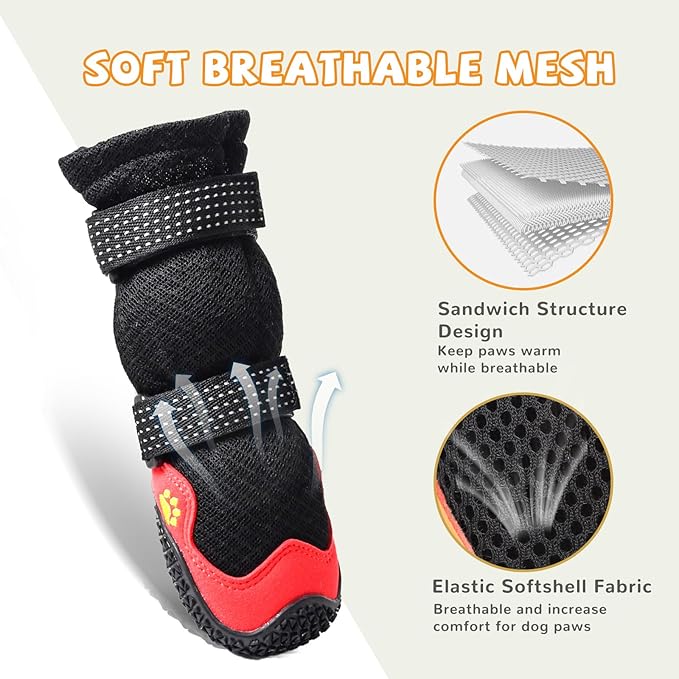 Dog Shoes for Medium Large Size Dogs, Breathable Dog Shoe for Hot Pavement, Dog Booties and Paw Protectors to Prevent Licking, Anti-Slip Dog Boots with Reflective for Summer, Hiking, Snow (Size 3)-PurrikoPets