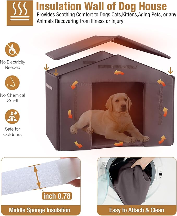 Extra Large Dog House Outdoor & Indoor, Insulated Liner Dog Kennel Weatherproof for Winter, 6 Sides All-Round Foam with Strong Metal Chew Proof Frame, for Small Medium Large Dogs-PurrikoPets