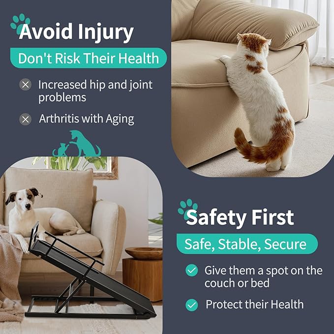 Dog Ramp, 5 Level Adjustable Height Folding Pet Ramp for High Bed, Portable Paw Ramps Large Bed Ramp for Medium & Large Old Dogs & Cats - Natural Wood Furniture Quality-PurrikoPets